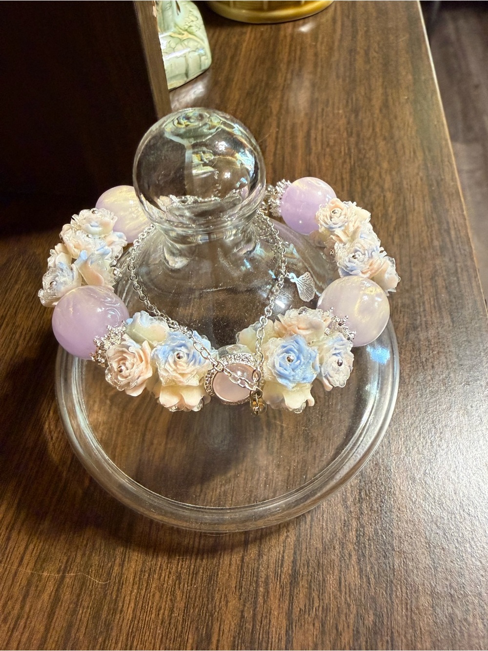 Pastel Floral Statement Bracelet - Lavender and Cream